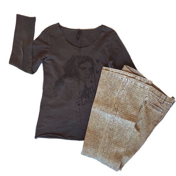 Y2K retro slim fit Bootcut Pants with Side split in beige/tan US Size  8 - Picture 1 of 5